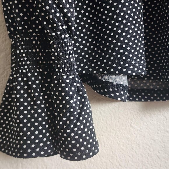 Adrianna Papell Blouse Womens Medium Black White Polka Dot Cold Shoulder Ruffle - Picture 2 of 10